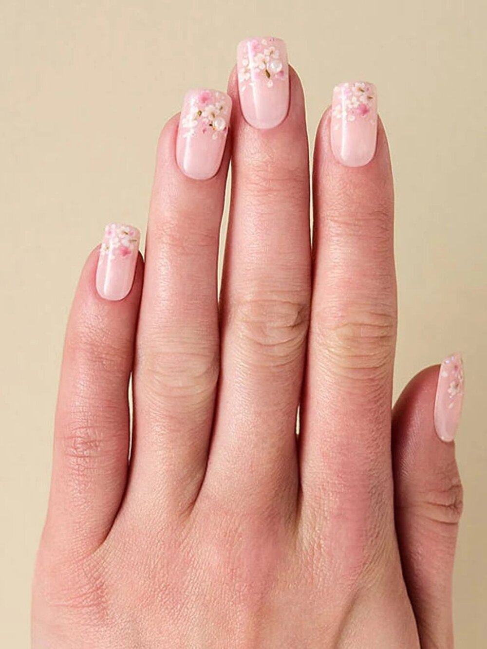 Kleo Kolor Floral Fields Press-On Gel Nails Long Square Ballet Pink NIB